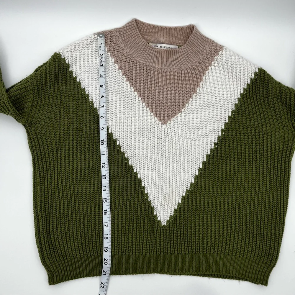 The Good Jane Crew Neck Sweater Olive, Cream, and Taupe Medium Large